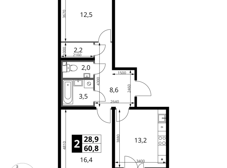 Apartamento 2 habitaciones 61 m² Leninsky District, Rusia