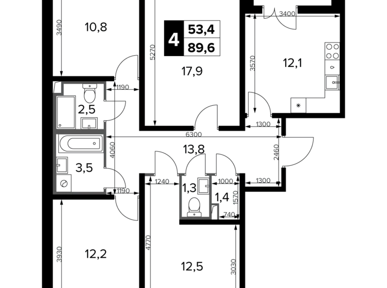 4 room apartment 90 m² Moscow, Russia