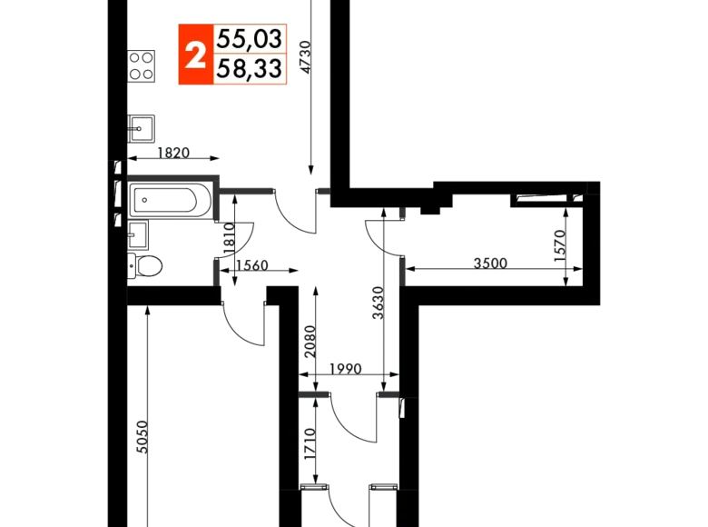 Mieszkanie 2 pokoi 58 m² Naro-Fominskiy gorodskoy okrug, Rosja