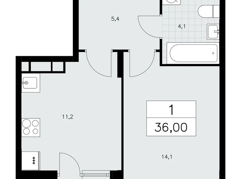 Apartamento 1 habitación 36 m² poselenie Sosenskoe, Rusia