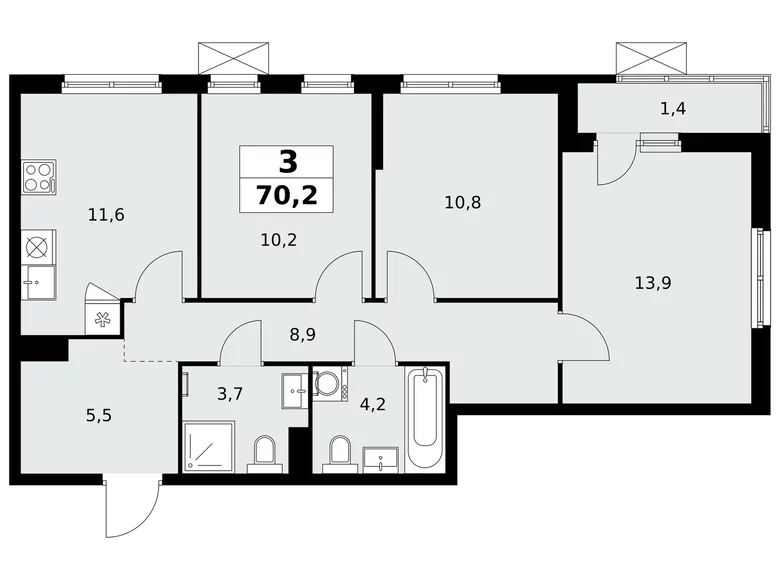Apartamento 3 habitaciones 70 m² poselenie Sosenskoe, Rusia