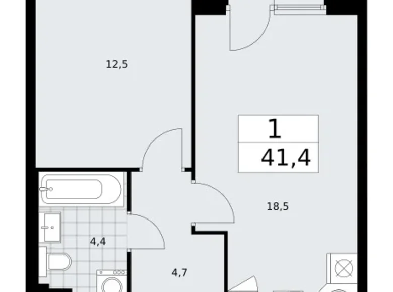 Квартира 1 комната 41 м² район Троицк, Россия