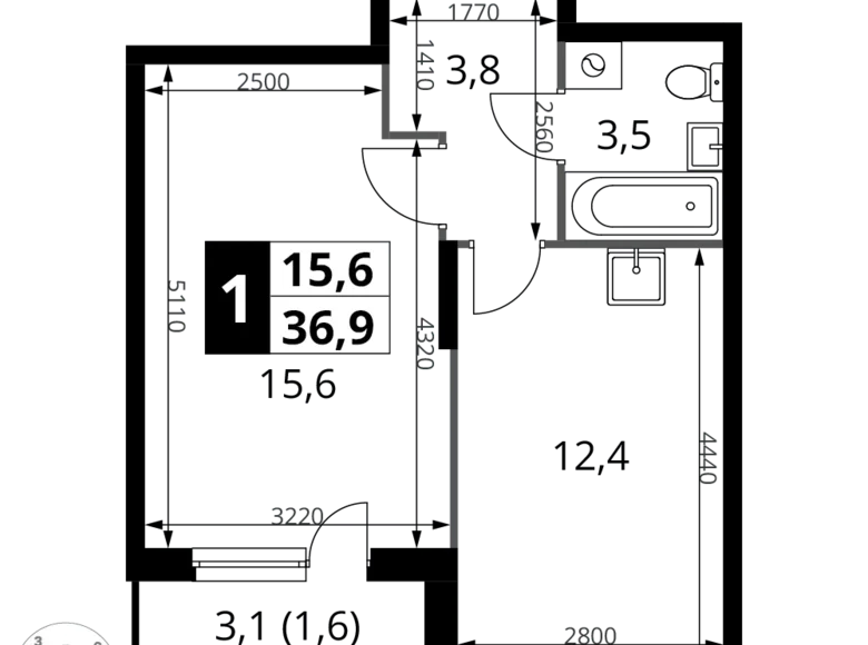 Appartement 1 chambre 37 m² Potapovo, Fédération de Russie