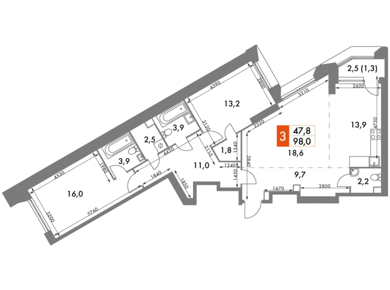 Apartamento 3 habitaciones 98 m² Konkovo District, Rusia