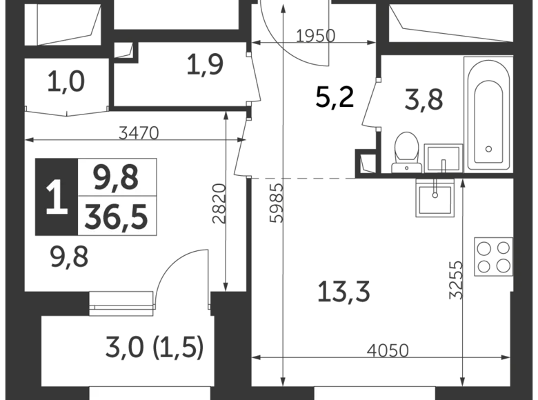 Квартира 1 комната 37 м² Москва, Россия