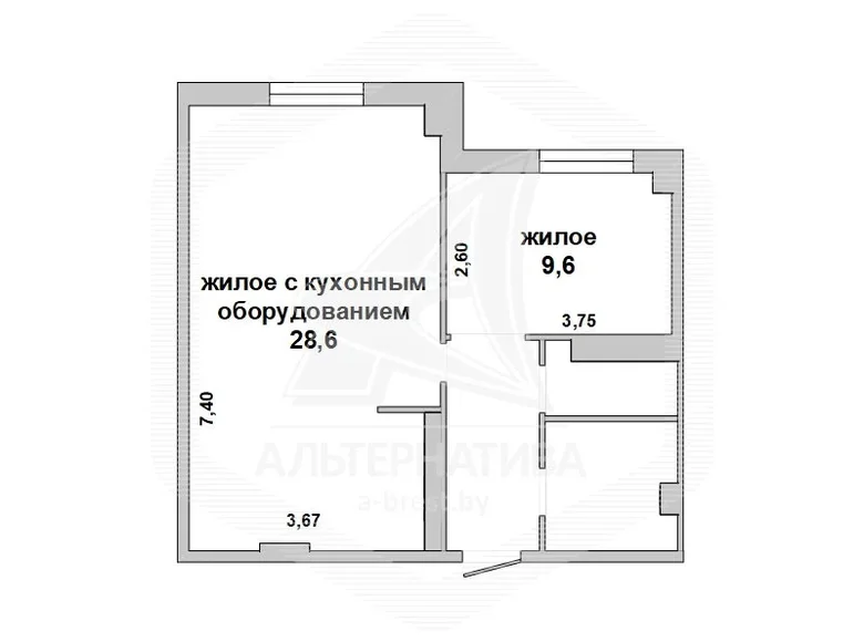 2 room apartment 50 m² Pruzhany, Belarus