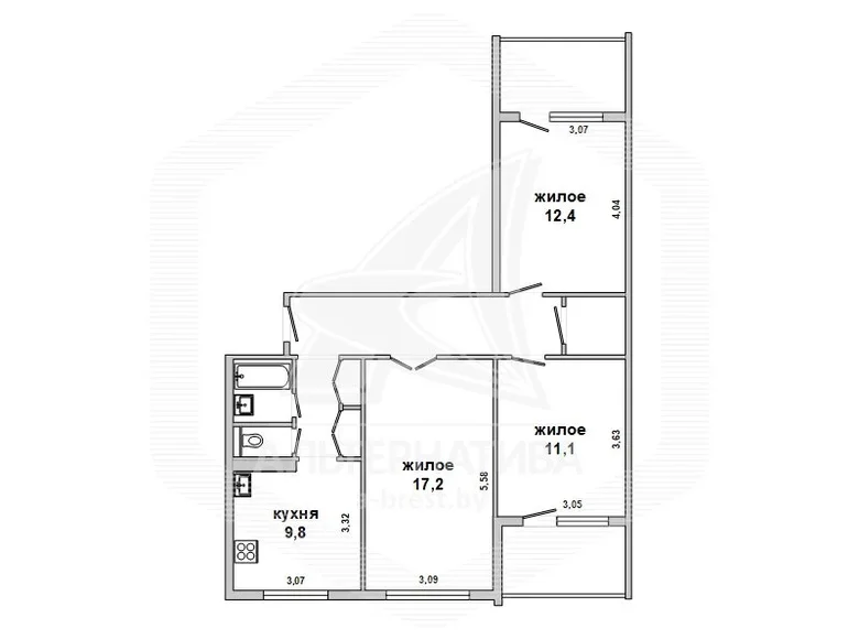 Appartement 3 chambres 68 m² Muchaviecki sielski Saviet, Bélarus