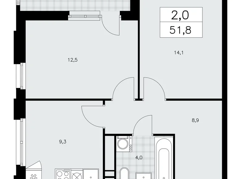 Wohnung 2 Zimmer 52 m² poselenie Sosenskoe, Russland