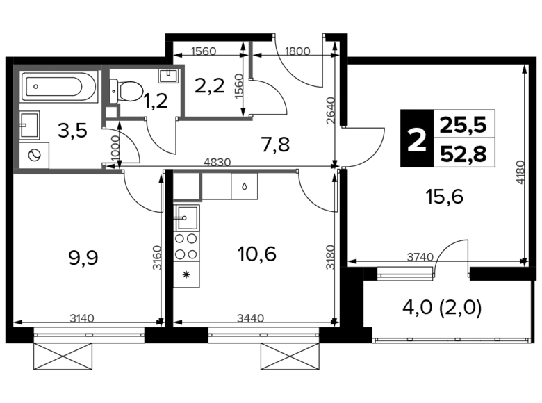 Appartement 2 chambres 53 m² Khimki, Fédération de Russie