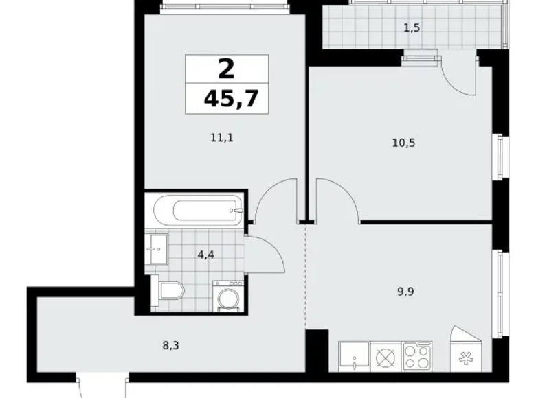 Apartamento 2 habitaciones 46 m² poselenie Sosenskoe, Rusia