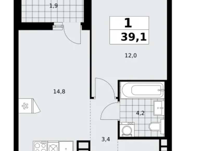 Mieszkanie 1 pokój 39 m² poselenie Sosenskoe, Rosja