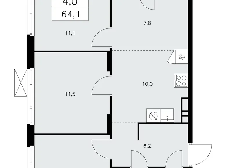 Wohnung 4 Zimmer 64 m² poselenie Sosenskoe, Russland