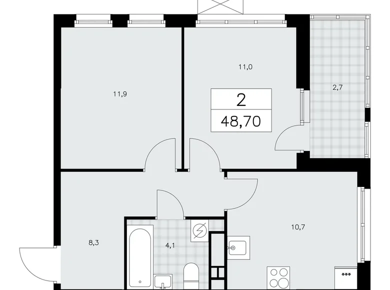 Mieszkanie 2 pokoi 49 m² poselenie Sosenskoe, Rosja