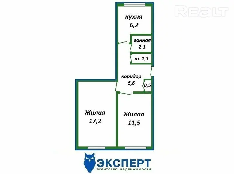 2 room apartment 44 m² Minsk, Belarus