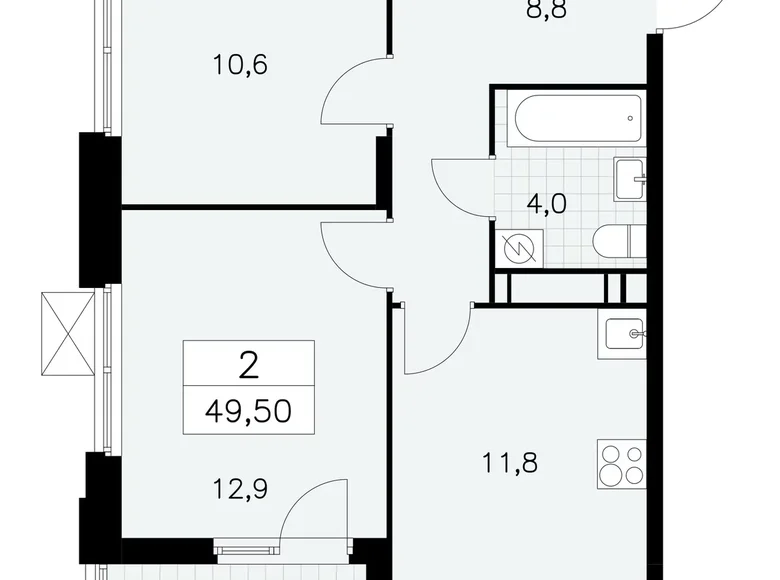 Wohnung 2 Zimmer 50 m² Moskau, Russland