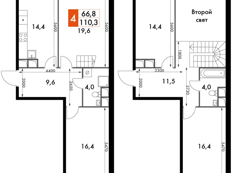 4 room apartment 110 m² Razvilka, Russia