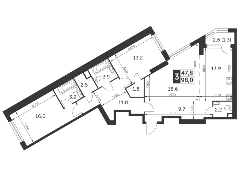 Mieszkanie 3 pokoi 98 m² Konkovo District, Rosja