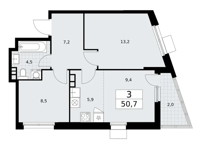 3 room apartment 51 m² Vnukovo, Russia