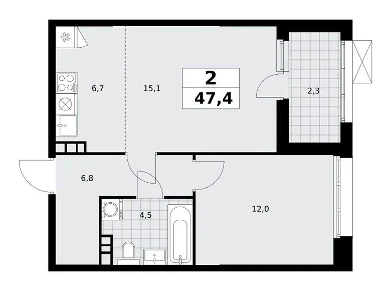 Appartement 2 chambres 47 m² poselenie Sosenskoe, Fédération de Russie