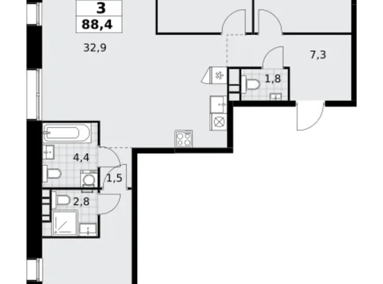 Wohnung 3 zimmer 88 m² poselenie Sosenskoe, Russland