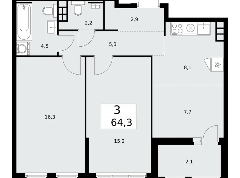 Квартира 3 комнаты 64 м² Москва, Россия