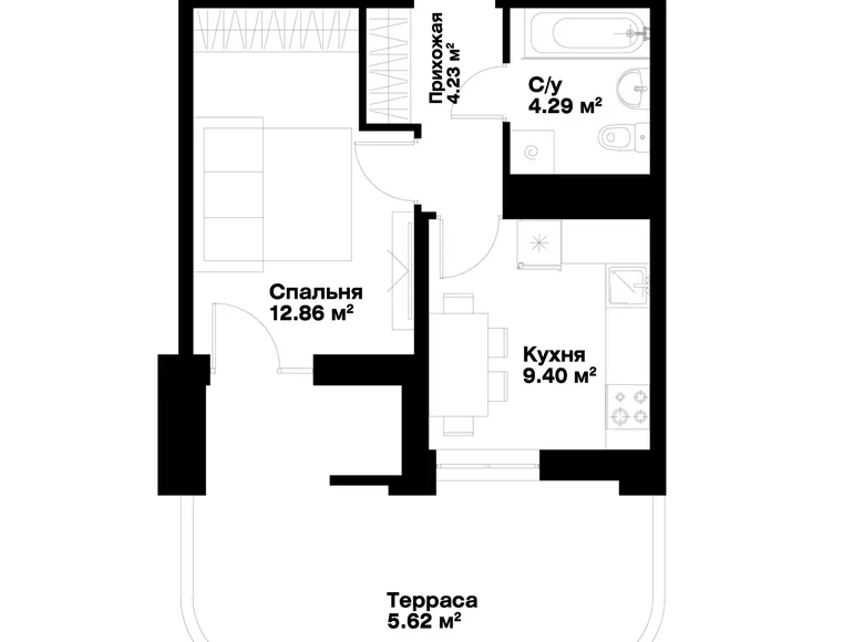 Квартира 1 комната 36 м² Ташкент, Узбекистан