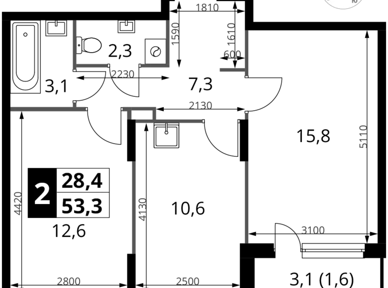 Квартира 2 комнаты 53 м² Potapovo, Россия