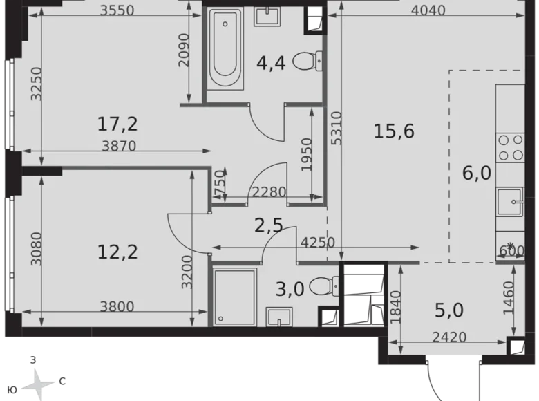 Mieszkanie 3 pokoi 66 m² North-Western Administrative Okrug, Rosja