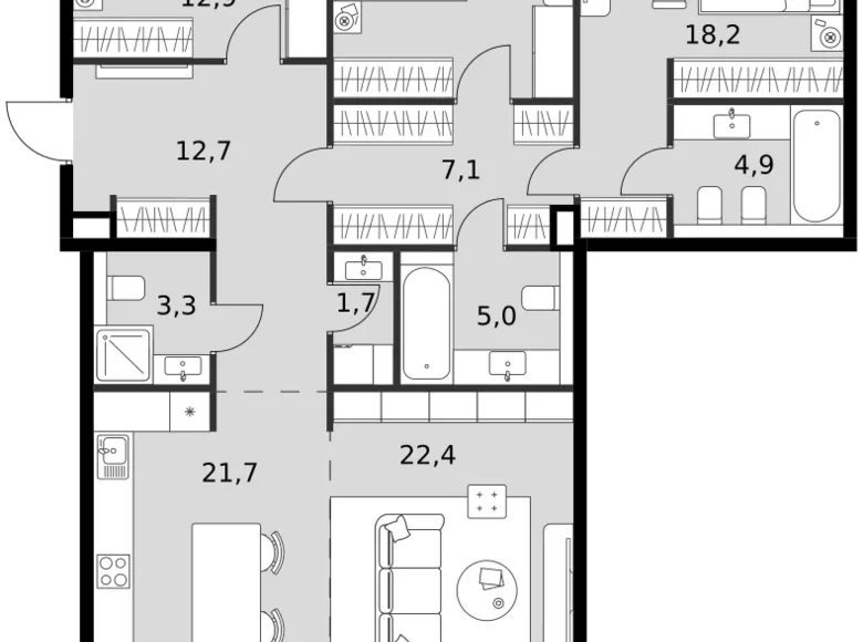 3 room apartment 124 m² North-Western Administrative Okrug, Russia