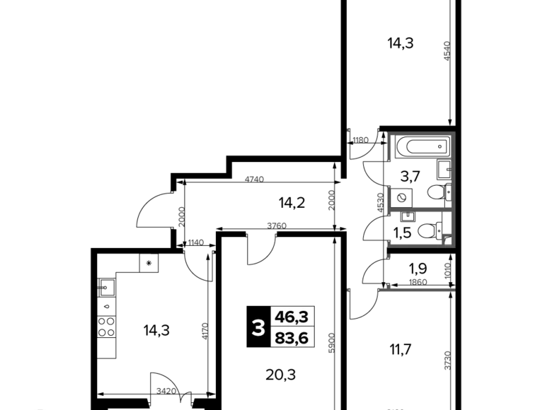 Appartement 3 chambres 84 m² Khimki, Fédération de Russie