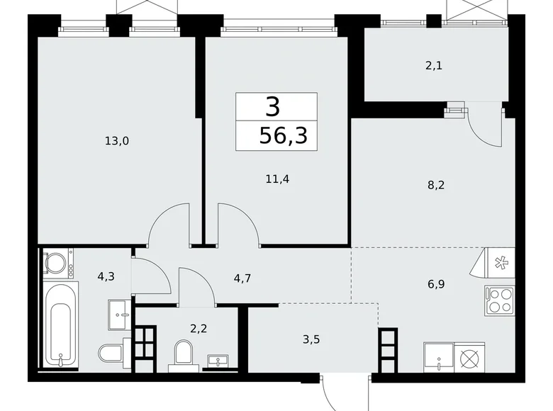 Appartement 3 chambres 56 m² Moscou, Fédération de Russie