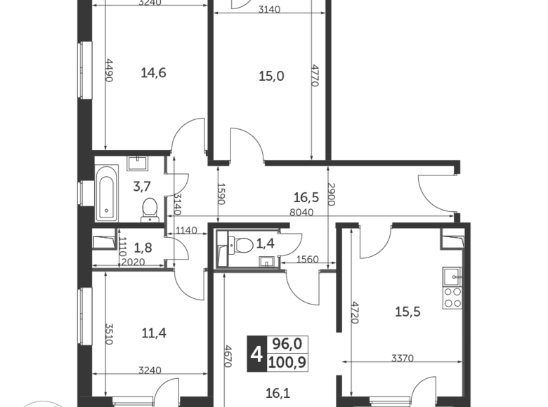 Appartement 4 chambres 101 m² Lioubertsy, Fédération de Russie