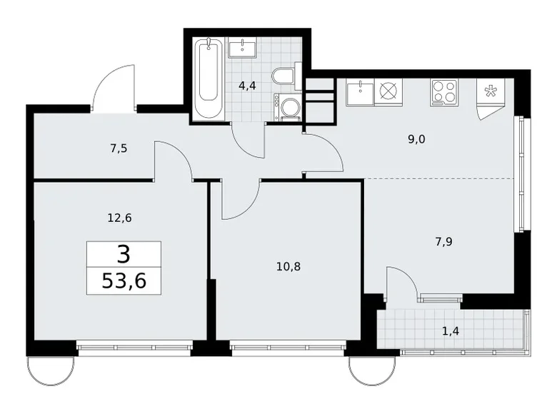 3 room apartment 54 m² Vnukovo, Russia