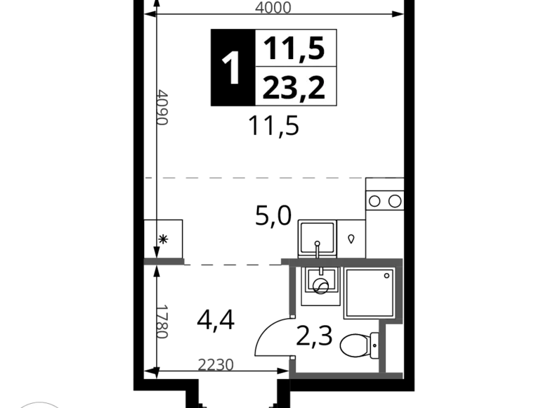 Студия 1 комната 23 м² Potapovo, Россия