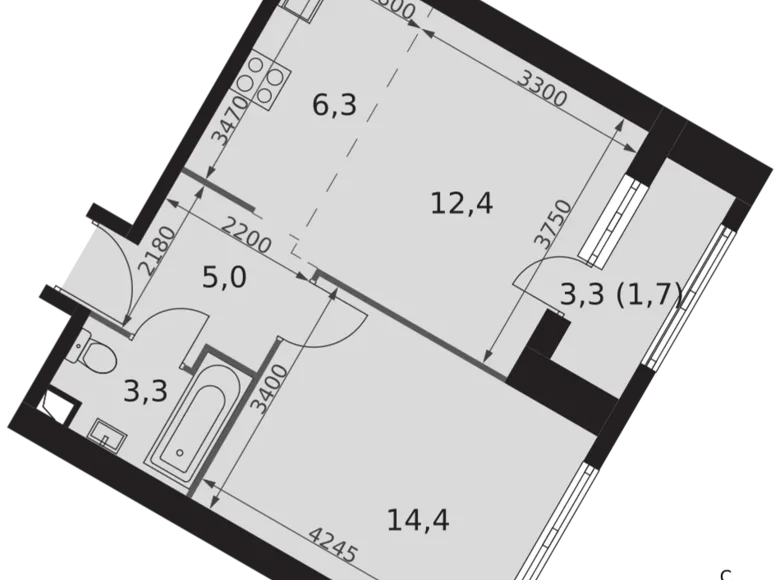 2 room apartment 43 m² Konkovo District, Russia