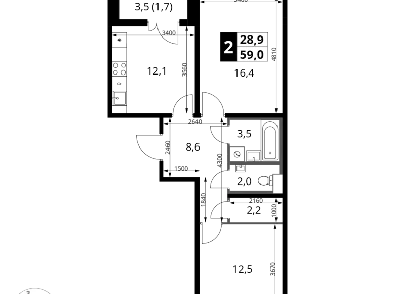 Квартира 2 комнаты 59 м² Ленинский район, Россия