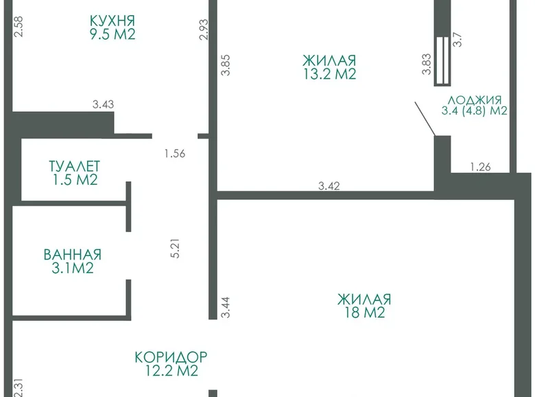 Mieszkanie 2 pokoi 61 m² Mińsk, Białoruś