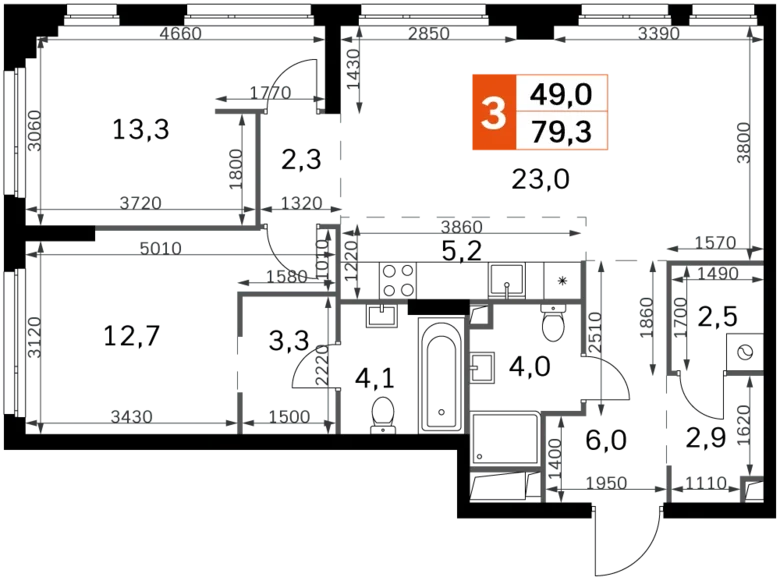 Wohnung 3 zimmer 79 m² Nordwestlicher Verwaltungsbezirk, Russland