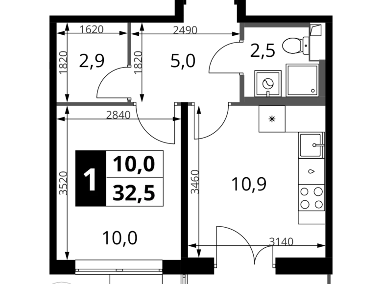 Apartamento 1 habitación 33 m² Jimki, Rusia