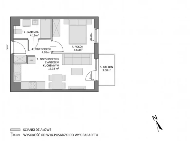 Квартира 2 комнаты 33 м² Гданьск, Польша