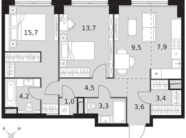 Квартира 3 комнаты 67 м² Северо-Западный административный округ, Россия