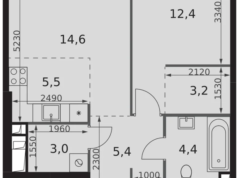 2 room apartment 49 m² Moscow, Russia