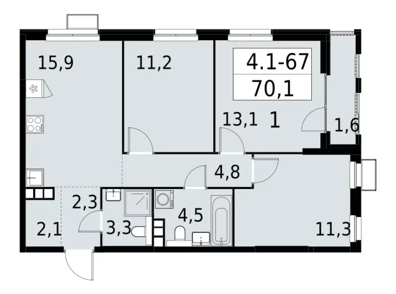 Квартира 3 комнаты 70 м² Юго-Западный административный округ, Россия