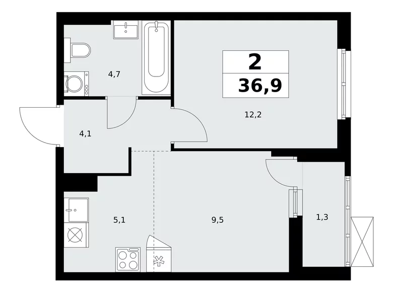 2 room apartment 37 m² poselenie Sosenskoe, Russia
