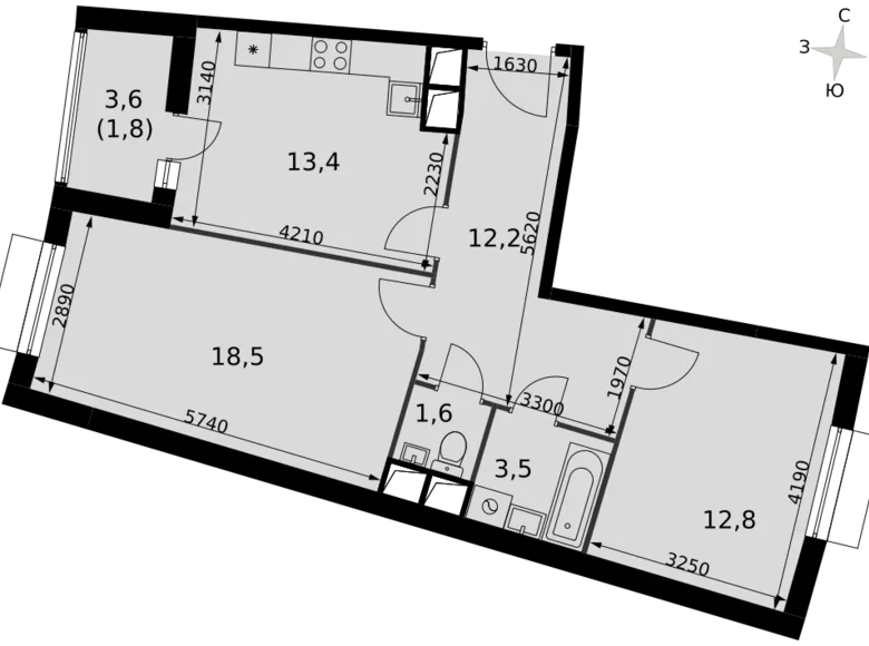 Mieszkanie 2 pokoi 64 m² Razvilka, Rosja