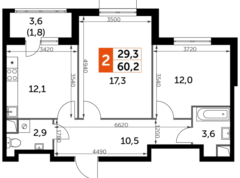 Квартира 2 комнаты 60 м² Развилка, Россия