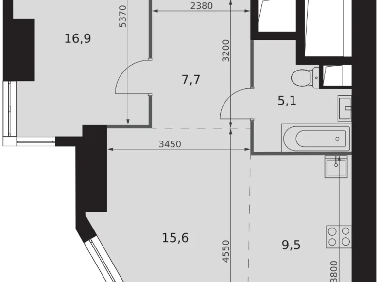 2 room apartment 57 m² Moscow, Russia