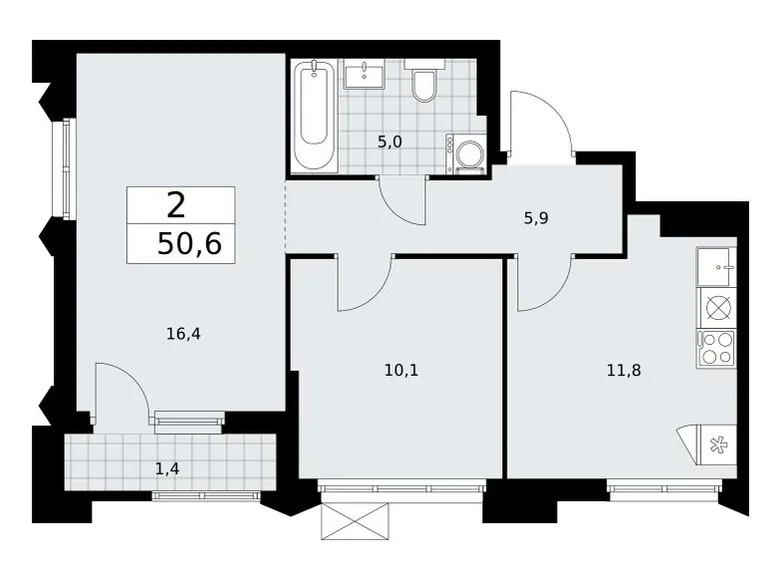 Appartement 2 chambres 51 m² Troïtsk, Russie