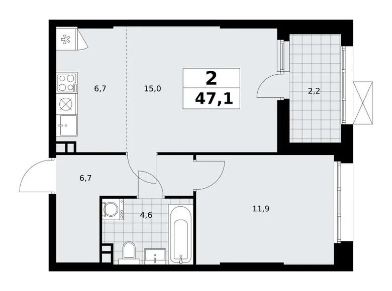 Квартира 2 комнаты 47 м² поселение Сосенское, Россия