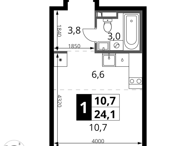 Студия 1 комната 24 м² Potapovo, Россия